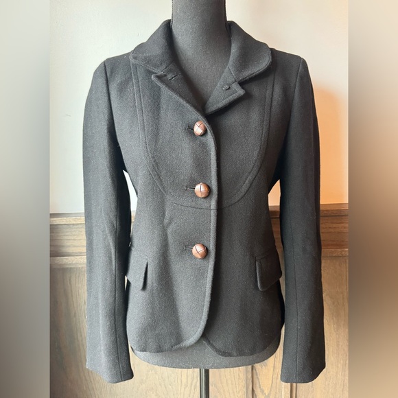 J. Crew Black Women's Wool Blend Blazer with Brown Buttons size 4 - Picture 2 of 7